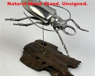 Lot 54 Silvered Beetle Sculpture on Natural Wood Stand. Unsigned. 
