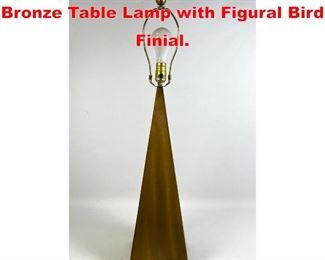 Lot 65 Artist Signed Patinated Bronze Table Lamp with Figural Bird Finial. 