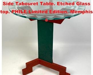 Lot 66 Sottsass Style Style Artisan Side Tabouret Table. Etched Glass top. PHILE Limited Edition. Memphis s
