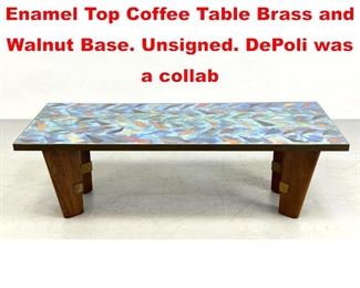 Lot 71 PAOLO DePOLI Attributed Enamel Top Coffee Table Brass and Walnut Base. Unsigned. DePoli was a collab