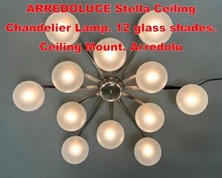 Lot 74 ANGELO LELII for ARREDOLUCE Stella Ceiling Chandelier Lamp. 12 glass shades. Ceiling Mount. Arredolu
