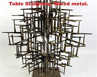 Lot 83 Brutalist Welded Cut Nail Table Sculpture. Mixed metal. 