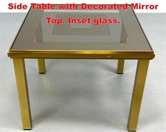 Lot 113 Brass Framed Occasional Side Table with Decorated Mirror Top. Inset glass. 