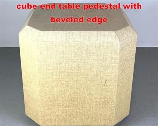 Lot 116 Square tan Grasscloth cube end table pedestal with beveled edge