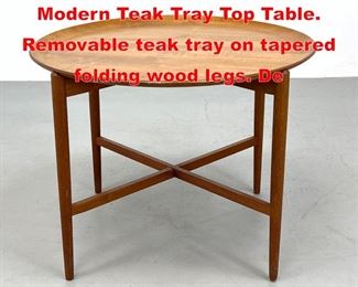 Lot 121 FRITZ HANSEN Danish Modern Teak Tray Top Table. Removable teak tray on tapered folding wood legs. De