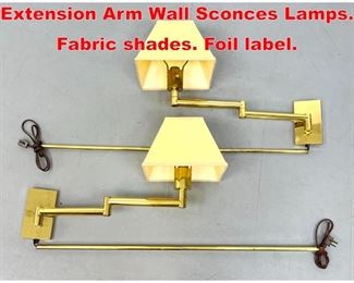 Lot 125 Pr 1976 CHAPMAN Brass Extension Arm Wall Sconces Lamps. Fabric shades. Foil label. 