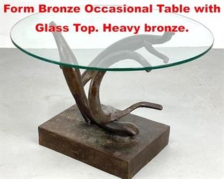 Lot 132 Artist Initialed Organic Form Bronze Occasional Table with Glass Top. Heavy bronze.