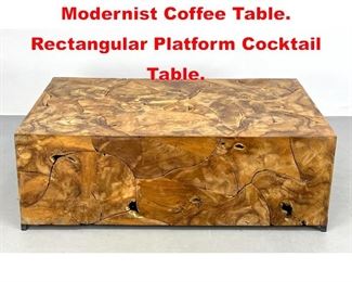 Lot 133 Olive Wood Patchwork Modernist Coffee Table. Rectangular Platform Cocktail Table. 