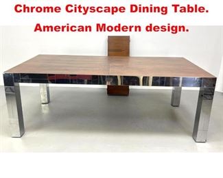 Lot 142 PAUL EVANS Walnut and Chrome Cityscape Dining Table. American Modern design. 