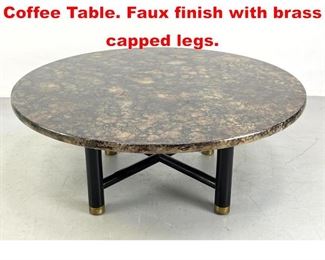 Lot 147 HENREDON Fine Furniture Coffee Table. Faux finish with brass capped legs.