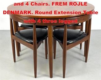 Lot 156 HANS OLSEN Dining Table and 4 Chairs. FREM ROJLE DENMARK. Round Extension Table with 4 three legged 