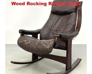 Lot 157 Brazilian Style Leather and Wood Rocking Rocker Chair