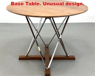 Lot 160 Cherry Wood Top Chrome X Base Table. Unusual design. 