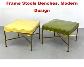 Lot 163 Pr PAUL McCOBB Brass Frame Stools Benches. Modern Design 