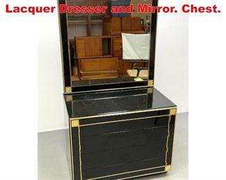 Lot 184 Decorator Brass and Black Lacquer Dresser and Mirror. Chest.