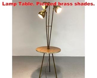 Lot 192 Mid Century Modern Tripod Lamp Table. Pierced brass shades. 