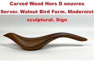 Lot 212 EMILAN by EMIL MILAN Carved Wood Hors D oeuvres Server. Walnut Bird Form. Modernist sculptural. Sign