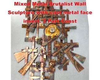 Lot 219 Signed HRH monumental Mixed Metal Brutalist Wall Sculpture with cast metal face insert. 2 Part Const