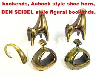 Lot 229 Metal Lot. BEN SEIBEL bookends, Aubock style shoe horn, BEN SEIBEL style figural bookends. 