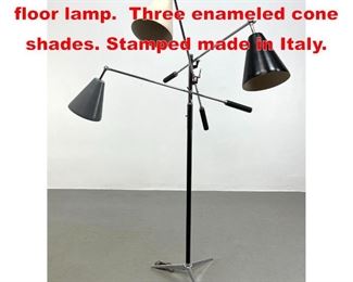 Lot 234 ANGELO LELII, Triennale floor lamp. Three enameled cone shades. Stamped made in Italy. 