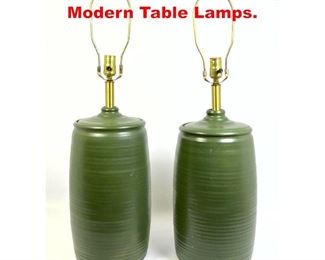 Lot 236 Pr Green Painted Pottery Modern Table Lamps. 