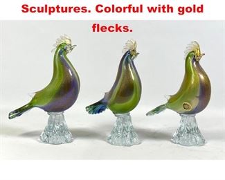 Lot 263 Set Murano Glass Bird Sculptures. Colorful with gold flecks.