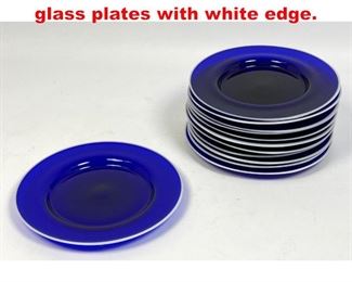 Lot 264 Set of 12 hand blown blue glass plates with white edge.