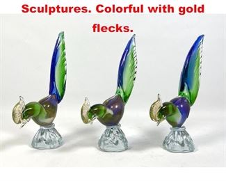 Lot 265 Set Murano Glass Bird Sculptures. Colorful with gold flecks.