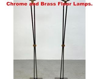 Lot 271 Pair Designer PREARO Italy Chrome and Brass Floor Lamps. 