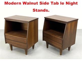Lot 282 Pair Stanley American Modern Walnut Side Tab le Night Stands. 