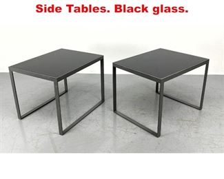 Lot 290 Pair Steel and Inset Glass Side Tables. Black glass. 
