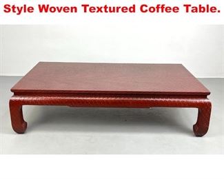 Lot 293 Baker Red Lacquer Asian Style Woven Textured Coffee Table.