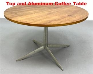 Lot 296 Mid Century Round Wood Top and Aluminum Coffee Table