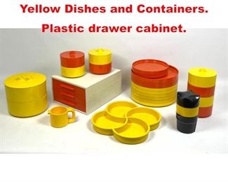 Lot 314 Large Lot Heller Red and Yellow Dishes and Containers. Plastic drawer cabinet. 