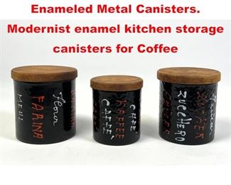Lot 315 3pc VALLENTI Italian Enameled Metal Canisters. Modernist enamel kitchen storage canisters for Coffee
