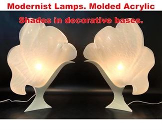 Lot 323 Pr Rogier style Floriform Modernist Lamps. Molded Acrylic Shades in decorative bases. 