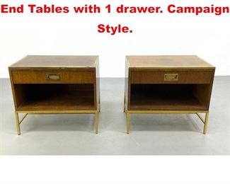 Lot 334 Pair Baker Brass Leg Side End Tables with 1 drawer. Campaign Style. 