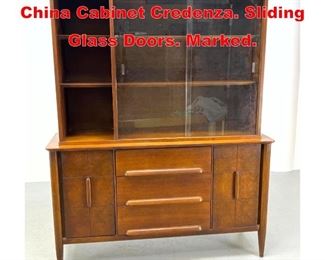 Lot 349 STANLEY American Modern China Cabinet Credenza. Sliding Glass Doors. Marked.