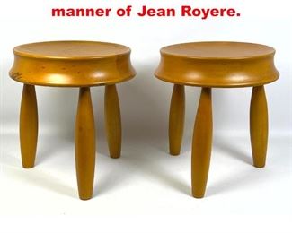 Lot 353 A pair of wood stools in the manner of Jean Royere. 