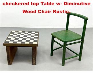 Lot 356 Marble and Brass checkered top Table w Diminutive Wood Chair Rustic.