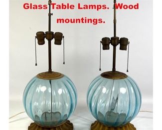 Lot 360 Pair Italian Style Blue Glass Table Lamps. Wood mountings. 