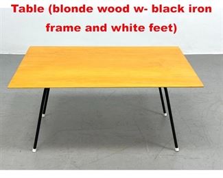 Lot 365 Clifford Pascoe Coffee Table blonde wood w black iron frame and white feet