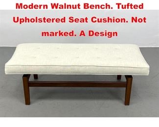 Lot 372 Jens Risom style American Modern Walnut Bench. Tufted Upholstered Seat Cushion. Not marked. A Design