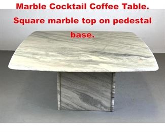 Lot 382 Modernist White Gray Marble Cocktail Coffee Table. Square marble top on pedestal base. 