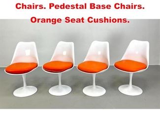 Lot 385 Set 4 Tulip style Dining Chairs. Pedestal Base Chairs. Orange Seat Cushions. 