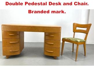 Lot 390 HEYWOOD WAKEFIELD Double Pedestal Desk and Chair. Branded mark.