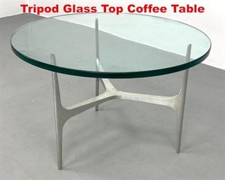 Lot 410 Mid Century Aluminum Tripod Glass Top Coffee Table
