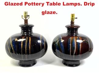 Lot 413 Pair Mid Century Modern Glazed Pottery Table Lamps. Drip glaze.