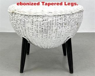 Lot 415 French Wicker Table with ebonized Tapered Legs. 
