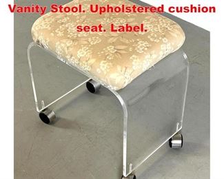 Lot 425 AKKO Modernist Lucite Vanity Stool. Upholstered cushion seat. Label. 